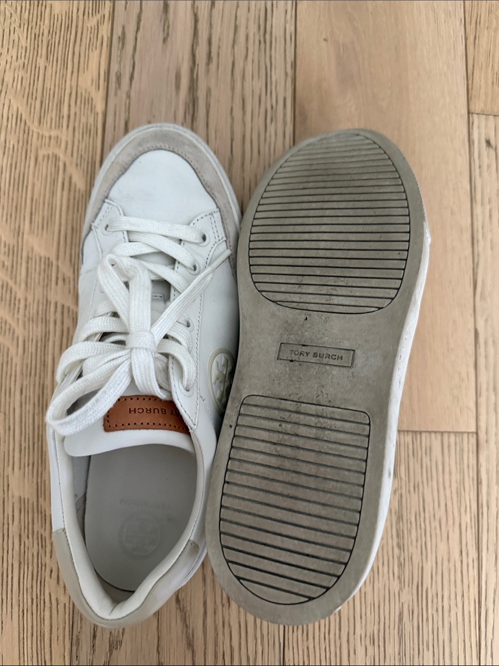Tory Burch White and Beige Leather Athletic Sneakers - Picture 3 of 4